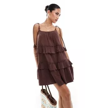 River Island – Коричневое короткое платье в технике макраме