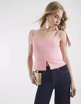 River Island Корсетный топ без рукавов с бантом розового цвета - светлый
