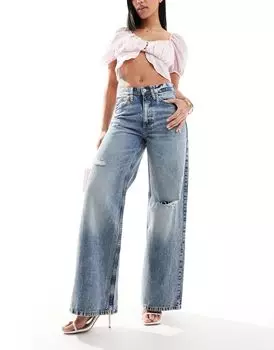 River Island – мешковатые джинсы среднего синего цвета с широким низом