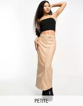 River Island Petite – Элегантная юбка миди из коричневого ПУ прямого кроя
