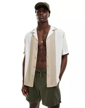 River Island — рубашка в бежевую полоску с воротником с лацканами