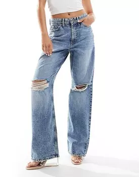 River Island – Синие потертые джинсы прямого кроя свободного кроя