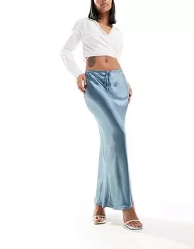 River Island – синяя юбка миди косого кроя, завязываемая на талии