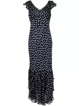 Rixo платье макси Ossy в горох, синий