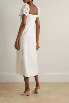 RIXO платье миди Briella с фестонами и вышивкой из смесового льна, кремовый