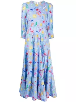 Rixo ярусное платье Kristen с длинными рукавами, синий