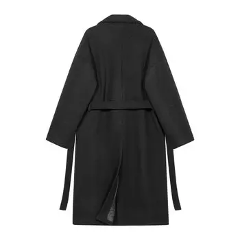 RKVC классическое ретро двубортное однотонное повседневное свободное пальто средней длины с длинными рукавами для мужчин и женщин карамельного цвета, цвет Black