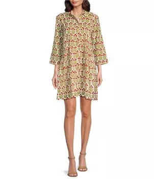 Ro's Garden Deauville Платье-рубашка с цветочным воротником и пуговицами спереди с рукавами 3/4, цветочный