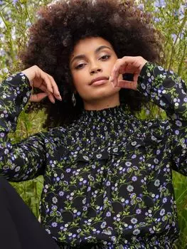 Ro&Zo Блуза с присборенной деталью Wildflower, черная