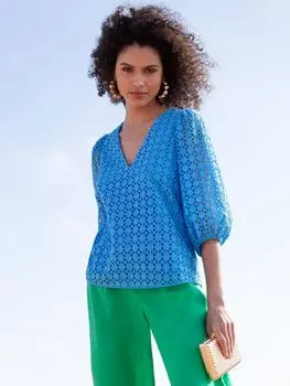 Ro&Zo Блузка Broderie с V-образным вырезом, синяя