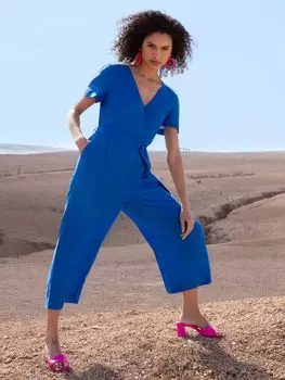 Ro&Zo Льняной комбинезон с запахом спереди, синий