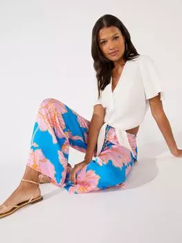 Ro&Zo Petite атласные брюки с цветочным принтом, синие