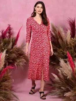 Ro&Zo Платье миди на пуговицах с животным принтом и завязывающимися рукавами, розовое