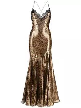 Roberto Cavalli блестящее платье с леопардовым принтом, коричневый