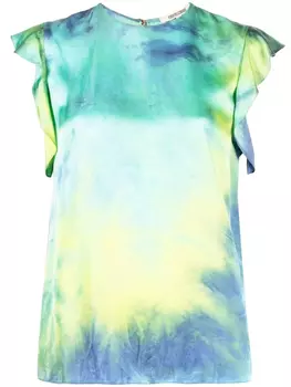 Roberto Cavalli блузка с оборками и принтом тай-дай, зеленый