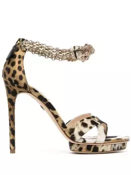 Roberto Cavalli декорированные босоножки с принтом Ocelot, коричневый