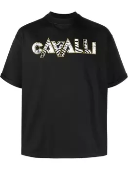 Roberto Cavalli футболка с логотипом и зебровым принтом, черный
