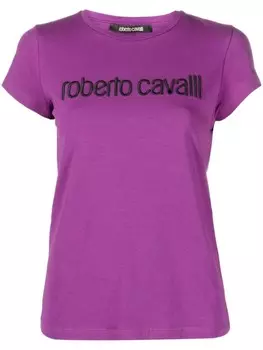 Roberto Cavalli футболка с вышитым логотипом, фиолетовый