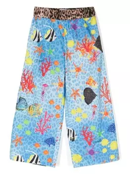 Roberto Cavalli Junior брюки с принтом, синий