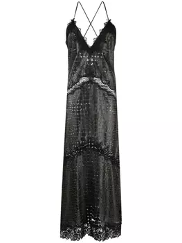 Roberto Cavalli платье-комбинация с тиснением под кожу крокодила, черный