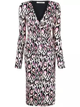 Roberto Cavalli платье с запахом и леопардовым принтом, нейтральный цвет
