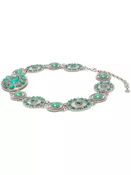 Roberto Cavalli ремень-цепочка с камнями, зеленый