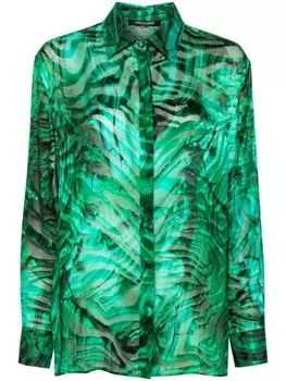 Roberto Cavalli рубашка в технике деворе с абстрактным принтом, зеленый