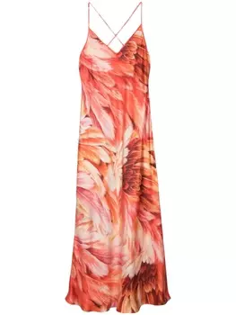 Roberto Cavalli шелковое платье макси Plumage, красный