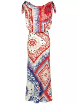 Roberto Cavalli шелковое платье с принтом бандана, красный