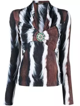 Roberto Cavalli топ с длинными рукавами и анималистичным принтом, черный
