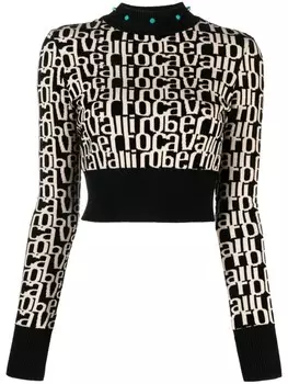 Roberto Cavalli укороченный джемпер с логотипом, черный