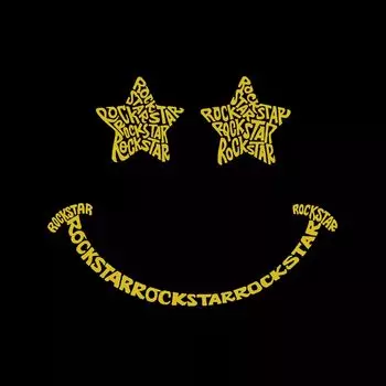 Rockstar Smiley — мужская футболка с рисунком Word Art LA Pop Art, черный