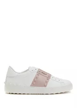 Rockstud untitled бело-розовые женские кожаные кроссовки Valentino Garavani