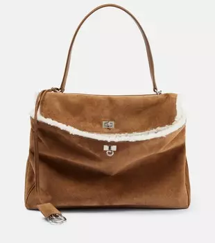 Rodeo большая наплечная сумка из замши с подкладкой из овчины Balenciaga, Noce/White