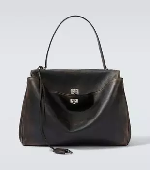 Родео большая потертая кожаная сумка-тоут Balenciaga, Light Brown/Dk Brown