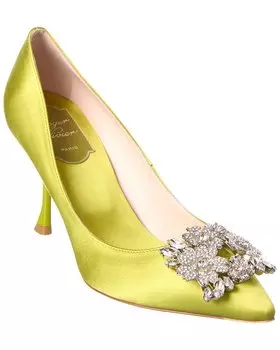 Roger Vivier Bouquet Атласные туфли со стразами, зеленый