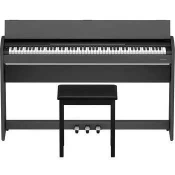 Roland F-107-BK 88-клавишное тонкое цифровое пианино со стойкой, скамейкой и 3 педалями, черное F-107-BK 88-Key Slim Digital Piano w/ Stand, Bench, and 3-pedals,