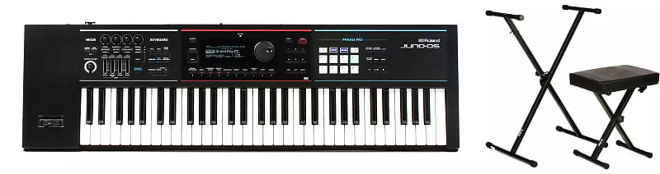 Roland JUNO-DS61 61-клавишный синтезатор в комплекте со стойкой для клавиатуры On Stage KPK6500 и настольным комплектом Roland + On-Stage JUNO-DS61=1 KPK6500=1