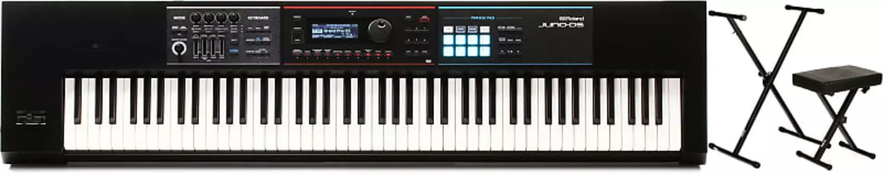 Roland JUNO-DS88 88-клавишный синтезатор в комплекте со стойкой для клавиатуры On Stage KPK6500 и настольным комплектом Roland + On-Stage JUNO-DS88=1 KPK6500=1