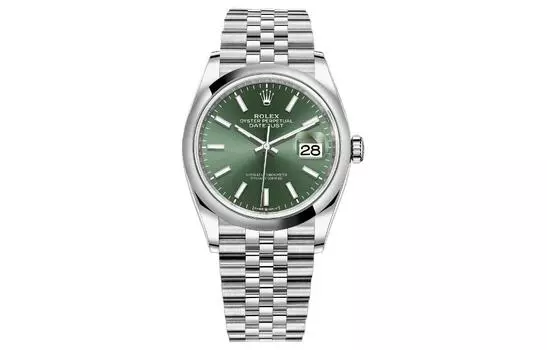 ROLEX Женские часы Log Series с автоматическим механизмом, 36 мм, зеленый циферблат, корпус из стали Oystersteel, ремешок из стали Oystersteel