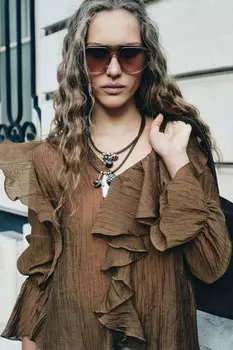 Романтическая блузка ZARA, коричневый