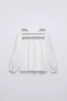 Романтическая футболка с эластичными деталями ZARA, белый