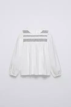 Романтическая футболка с эластичными деталями ZARA, белый