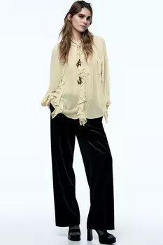 Романтическая рубашка с воробками ZARA, бежевый