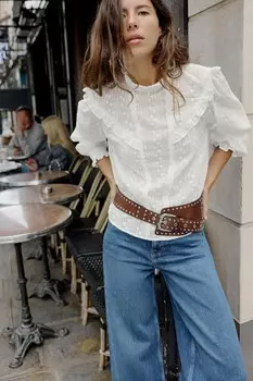 Романтическая рубашка с вышивкой рисунком ZARA, белый