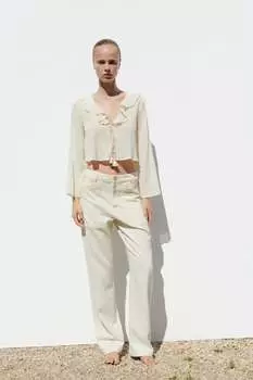Романтическая укороченная блузка ZARA, экру