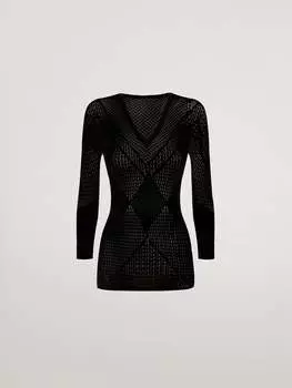 Романтический сетчатый топ с длинными рукавами Wolford, черный