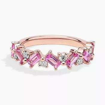 Романтическое изумрудно-розовое сапфировое и бриллиантовое кольцо из 14-каратного розового золота Blue Nile