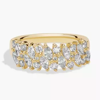 Романтичное многослойное кольцо с бриллиантами диагональной огранки «маркиз» из 14-каратного желтого золота (1 карат, двойной). Blue Nile