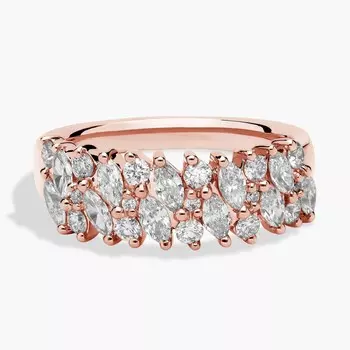Романтичное многослойное кольцо с бриллиантами диагональной огранки «маркиз» из розового золота 14 карат (1 карат, двойной). Blue Nile